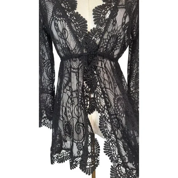 NEW Boho Gypsy Medium Beach Goddess Swim Cover Up Black - Picture 7 of 11